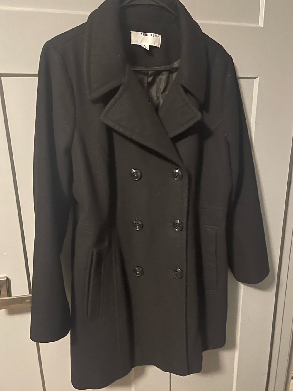 Anne Klein Black Double-Breasted Pea Coat